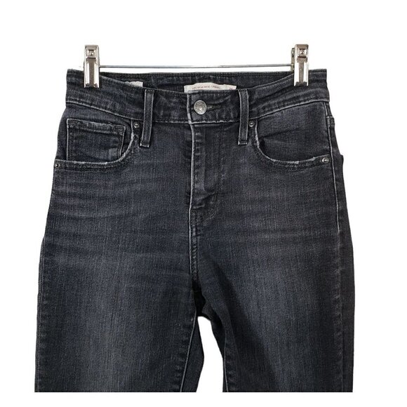 Levis Premium 721 Jeans Womens Sz 25 Black High Rise Skinny Destroyed Ripped - Picture 6 of 11